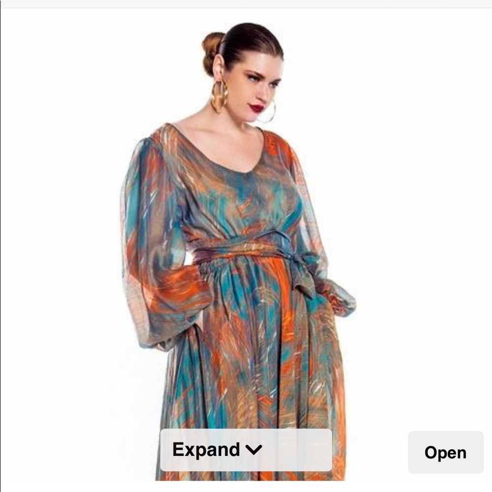 Jibri V Neck Autumn Print Maxi Dress - 2X